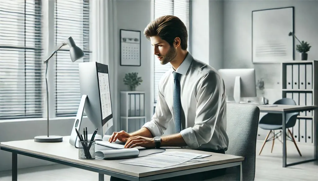 Homem trabalhando de Auxiliar administrativo