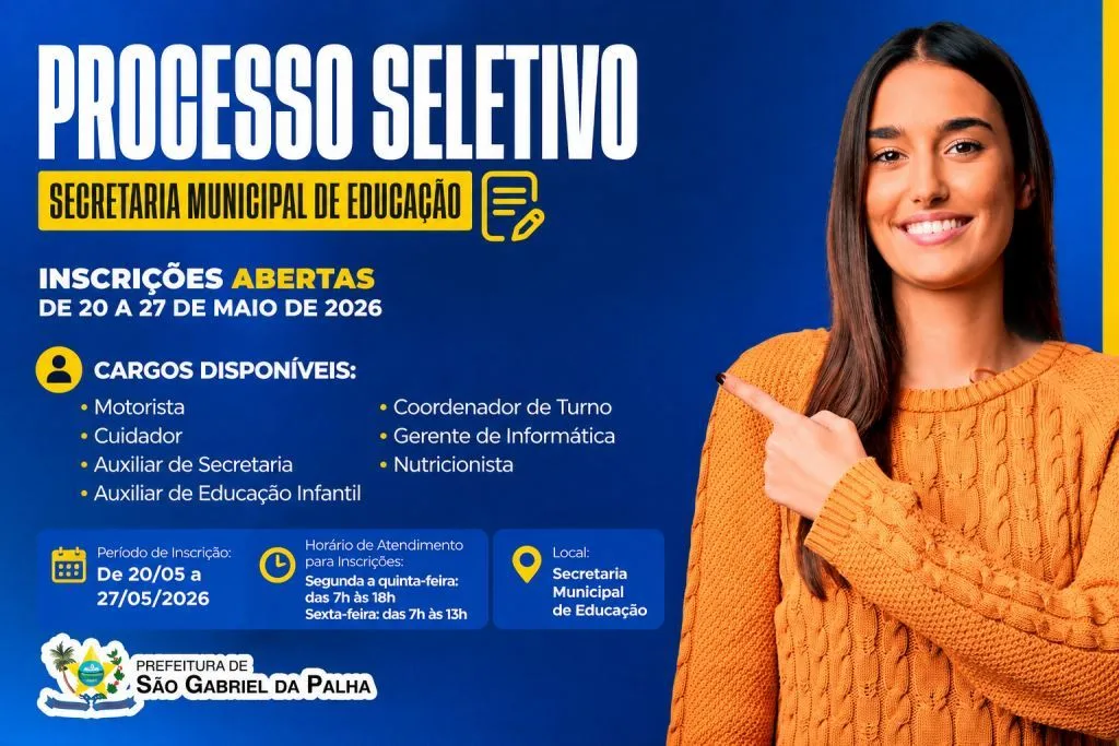 São Gabriel da Palha abre inscrições para processo seletivo na Educação; veja os cargos