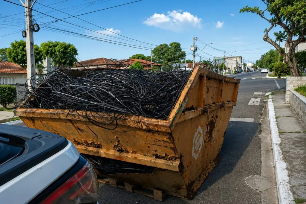 Prefeitura de Linhares remove 1.800 kg de fios em desuso na Avenida Vasco Fernandes Coutinho